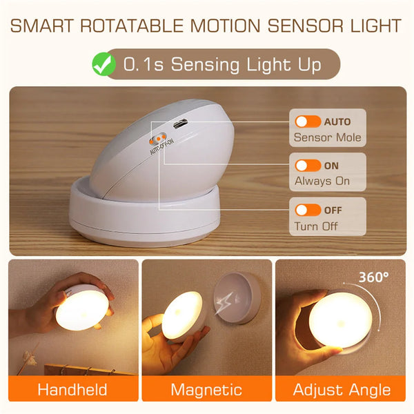 USB Rechargeable 360 Rotatable Motion Sensor Night Light
